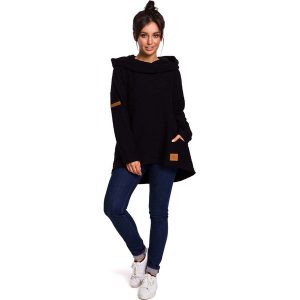 Czarna Asymetryczna Bluza Oversize z Kapturem. Czarne bluzy MOE, l, bez wzorów, z bawełny, z kapturem. Za 253,90 zł.