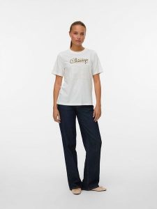 Vero Moda Koszulka w kolorze białym rozmiar: XL. Białe bluzki Vero Moda, xl, bez wzorów, z bawełny, bez kołnierzyka, bez ramiączek. Za 57,06 zł.
