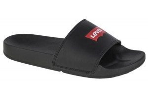 Klapki Damskie Levis Na Basen Sportowe Basenowe. Czarne klapki Levi's®, bez wzorów, z materiału, bez obcasa. Za 99,00 zł.