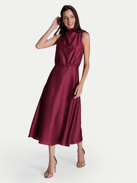 Swing Sukienka koktajlowa 5AI13700 Bordowy Regular Fit. Czerwone kombinezony Swing, bez wzorów, z syntetyku, wizytowe, bez kołnierzyka, bez ramiączek. Za 469,99 zł.