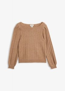 Sweter z rękawami bufkami. Czerwone swetry klasyczne bonprix, bez kołnierzyka. Za 139,99 zł.