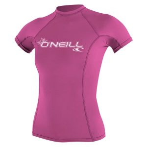 Koszulka do pływania damska O'Neill Basic Skins Rash Guard. Czerwone bluzki O'Neill, s, bez wzorów, sportowe, bez kołnierzyka, bez ramiączek. Za 159,00 zł.