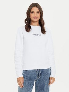 Guess Jeans Bluza W4YQ10 KC811 Biały Regular Fit. Białe bluzy Guess Jeans, xxl, z aplikacjami, z bawełny, bez kaptura. Za 189,99 zł.