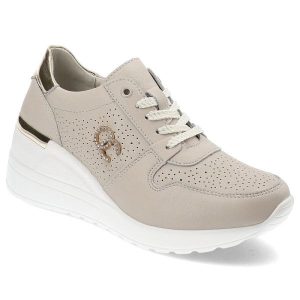 Beżowe Sneakersy S.Barski Modne Obuwie Damskie Na Koturnie. Brązowe czółenka S.BARSKI, bez wzorów, bez obcasa, na koturnie, bez zapięcia. Za 189,00 zł.