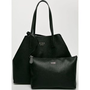 Guess Jeans - Torebka Vikky. Czarne shopper bag marki Guess Jeans, z aplikacjami, z bawełny. Za 629,90 zł.