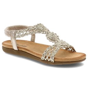 Złote Sandały Artiker Wsuwane Obuwie Damskie. Żółte sandały ARTIKER, z aplikacjami, ze splotem, bez obcasa, bez zapięcia. Za 139,00 zł.