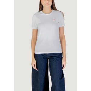 Koszulka crop top Kobieta ONLY ONLADELINA S/S TEE CS JRS. Białe topy ONLY, s, bez wzorów, z bawełny, bez kołnierzyka, bez ramiączek. Za 127,75 zł.