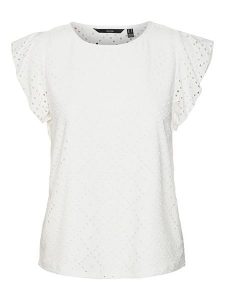 Vero Moda Koszulka "Tassa" w kolorze białym rozmiar: XS. Białe bluzki Vero Moda, xs, bez wzorów, bez kołnierzyka, bez ramiączek. Za 66,45 zł.