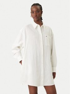 Tommy Jeans Sukienka koszulowa DW0DW22344 Biały Relaxed Fit. Białe kombinezony Tommy Jeans, l, bez wzorów, z jeansu, bez kołnierzyka, bez ramiączek. Za 449,99 zł.