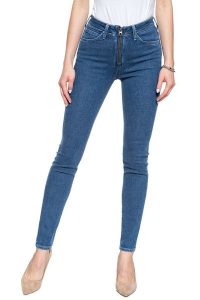 SPODNIE DAMSKIE LEE SCARLETT HIGH ZIPPER BLUE BLACK L30BROEX 112106314. Czarne spodnie z wysokim stanem Lee, bez wzorów, z jeansu, z podwyższonym stanem. W wyprzedaży za 99,99 zł.