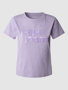 Pepe Jeans Koszulka "Aria" w kolorze lawendowym rozmiar: XS. Różowe bluzki Pepe Jeans, xs, bez wzorów, z bawełny, bez kołnierzyka, bez ramiączek. Za 87,81 zł.
