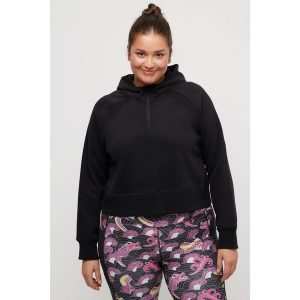 Damskie Bluza krótki fason długi rękaw kaptur. Czarne bluzy Ulla Popken, plus size, bez wzorów, z bawełny, bez kaptura. W wyprzedaży za 191,99 zł.