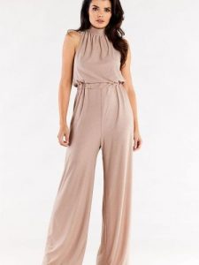 Kombinezon Model A555 Beige - awama. Brązowe kombinezony Awama, l, bez wzorów, z elastanu, bez kołnierzyka, bez ramiączek. Za 398,95 zł.