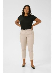 Kaffe Spodnie chino "Leana" w kolorze kremowym rozmiar: 42. Brązowe chinosy Kaffe, bez wzorów, z podwyższonym stanem. Za 208,99 zł.