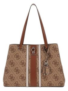 Guess Shopper bag w kolorze beżowo-jasnobrązowym - 38 x 27 x 12 cm rozmiar: onesize. Brązowe shopper bag Guess, z aplikacjami, z materiału, na ramię, bez dodatków. Za 478,99 zł.