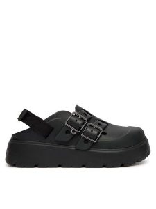Crocs Sandały Loaferette Clog 214105 Czarny. Czarne sandały Crocs, bez wzorów, z tworzywa sztucznego, bez obcasa, na płaskiej podeszwie, bez zapięcia. Za 319,99 zł.