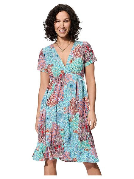 Ipanima Sukienka w kolorze błękitnym ze wzorem rozmiar: 38/40. Niebieskie sukienki Ipanima, bez wzorów, klasyczne, bez kołnierzyka, bez ramiączek, midi, rozkloszowane. Za 79,03 zł.