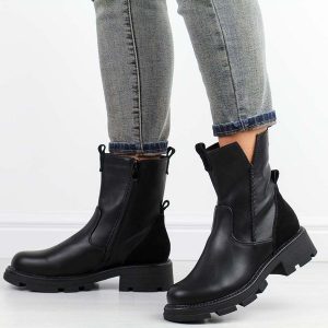 Czarne wysokie botki damskie Potocki 96302. Czarne botki POTOCKI, na jesień, bez wzorów, z polaru, z okrągłym noskiem, bez obcasa, bez zapięcia. Za 239,00 zł.