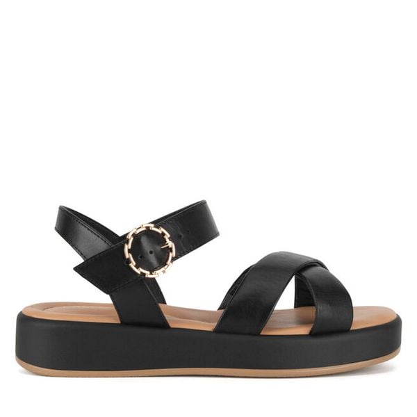 Sandały Lasocki. Czarne sandały Lasocki, bez wzorów, bez obcasa, na płaskiej podeszwie, bez zapięcia. Za 169,99 zł.