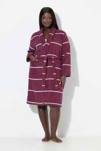 Damskie Szlafrok paski szalowy kołnierz długi rękaw frotte. Zielone szlafroki Ulla Popken, plus size, bez wzorów, z bawełny, plus size, bez kaptura. Za 349,99 zł.