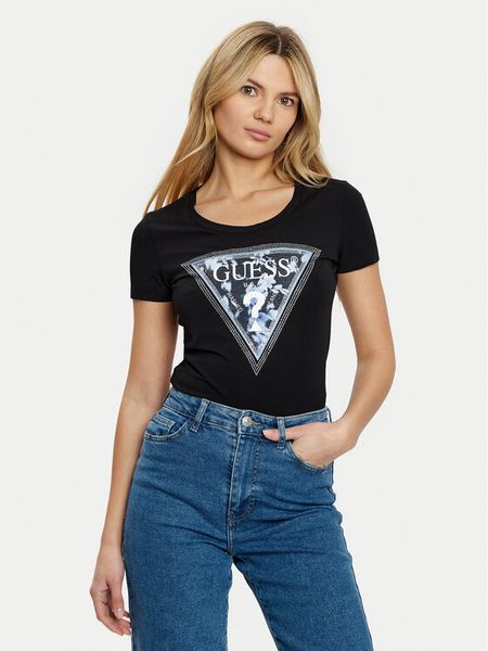 Guess T-Shirt W5RI00 J1314 Czarny Regular Fit. Czarne t-shirty Guess, s, z aplikacjami, z bawełny, bez kołnierzyka, bez ramiączek. Za 109,99 zł.