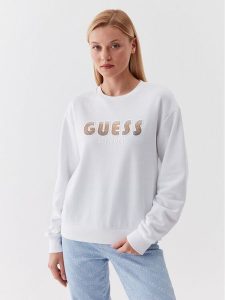Guess Bluza W3YQ13 K8802 Biały Relaxed Fit. Białe bluzy Guess, s, z aplikacjami, z bawełny, bez kaptura. Za 269,99 zł.