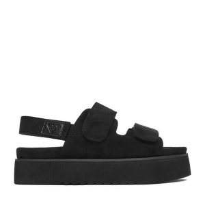 Sandały Roxy. Czarne sandały Roxy, bez wzorów, bez obcasa, na płaskiej podeszwie, bez zapięcia. Za 179,99 zł.