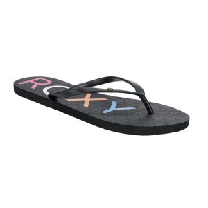 Japonki plażowe damskie ROXY Sandy. Czarne klapki Roxy, bez wzorów, z gumy, bez obcasa. Za 59,99 zł.