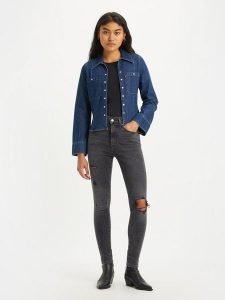 Levi´s Dżinsy "Mile" - Super Skinny fit - w kolorze antracytowym rozmiar: W26/L34. Czarne jeansy z aplikacjami, z podwyższonym stanem. Za 286,84 zł.
