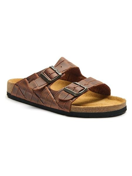 Comfortfusse Skórzane klapki w kolorze brązowym rozmiar: 43. Brązowe klapki Comfortfüße, bez wzorów, z otwartym noskiem, bez obcasa. Za 260,99 zł.