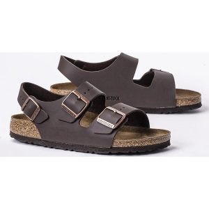 Sandały damskie brązowe Birkenstock Milano BF. Brązowe sandały Birkenstock, bez wzorów, bez obcasa, bez zapięcia. Za 349,99 zł.