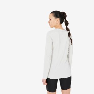 Koszulka turystyczna damska z długim rękawem Quechua MH500. Brązowe bluzki QUECHUA, xl, bez wzorów, z materiału, sportowe, bez kołnierzyka, bez ramiączek. Za 79,99 zł.