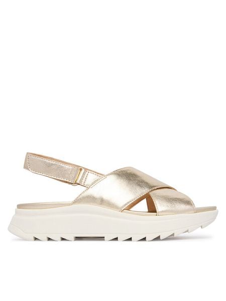 Clarks Sandały DashLite Wish 26185882 Złoty. Żółte sandały Clarks, bez wzorów, ze skóry, bez obcasa, na płaskiej podeszwie, bez zapięcia. Za 389,99 zł.