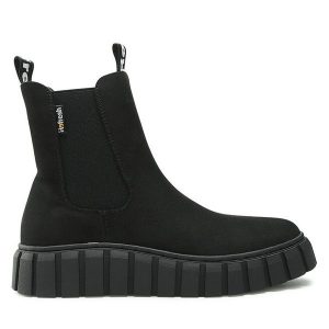 Botki Refresh. Czarne botki Refresh, bez wzorów, bez obcasa, na płaskiej podeszwie, bez zapięcia. Za 219,99 zł.