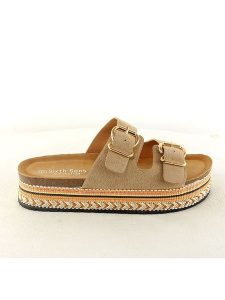 Sixth Sens Klapki w kolorze beżowym rozmiar: 38. Brązowe klapki Sixth Sens, bez wzorów, z otwartym noskiem, bez obcasa, na platformie. Za 113,99 zł.