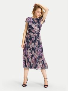 Swing Sukienka koktajlowa 5AK06000 Granatowy Regular Fit. Niebieskie sukienki Swing, bez wzorów, z syntetyku, wizytowe, bez kołnierzyka, bez ramiączek. Za 638,99 zł.