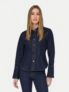ONLY Koszula jeansowa Perla 15359156 Granatowy Slim Fit. Niebieskie koszule ONLY, l, bez wzorów, z bawełny, bez kołnierzyka, bez ramiączek. Za 259,99 zł.