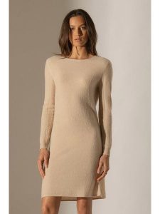 Perfect Cashmere Kaszmirowa sukienka "Lola" w kolorze beżowym rozmiar: M. Brązowe sukienki Perfect Cashmere, na co dzień, m, bez wzorów, z kaszmiru, bez kołnierzyka, bez ramiączek, mini, proste. Za 338,21 zł.