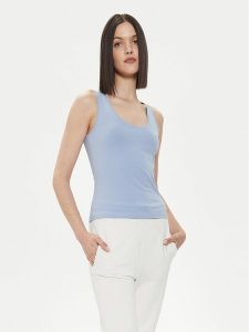 4F Top 4FWSS24TSLEF041 Błękitny Slim Fit. Niebieskie topy 4f, l, bez wzorów, z bawełny, bez kołnierzyka, bez ramiączek. Za 29,99 zł.
