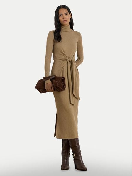 LAUREN RALPH LAUREN Sukienka dzianinowa 200980028003 Beżowy Slim Fit. Brązowe sukienki Lauren Ralph Lauren, l, bez wzorów, z bawełny, bez kołnierzyka, bez ramiączek. Za 669,99 zł.