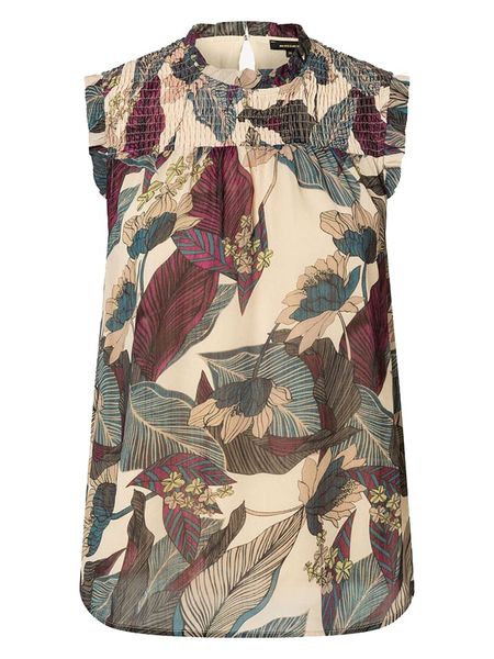 More & More Bluzka w kolorze beżowo-zielonym rozmiar: 34. Brązowe bluzki More & More, bez wzorów, z wiskozy, bez kołnierzyka, bez ramiączek. Za 70,24 zł.