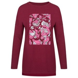 Glemo Damska koszulka Abrisima L – kwiatowy wzór, długi rękaw. Czerwone bluzki ZEAGLE, l, bez wzorów, bez kołnierzyka, bez ramiączek. Za 144,99 zł.