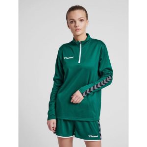 Bluza do piłki nożnej damska Hummel demi-zip hml AUTHENTIC. Zielone bluzy Hummel, m, bez wzorów, bez kaptura. W wyprzedaży za 165,50 zł.