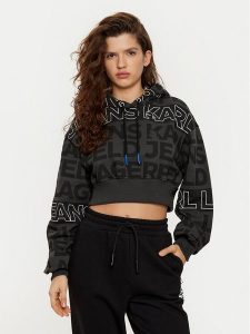 Karl Lagerfeld Jeans Bluza A1W20067 Czarny Cropped Fit. Czarne bluzy Karl Lagerfeld Jeans, l, bez wzorów, z bawełny, bez kaptura. Za 359,99 zł.