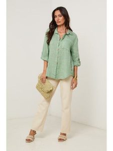 Le Monde du Lin Lniana koszula w kolorze zielonym rozmiar: 40/42. Zielone koszule Le Monde du Lin, bez wzorów, ze lnu, bez kołnierzyka, bez ramiączek. Za 130,99 zł.