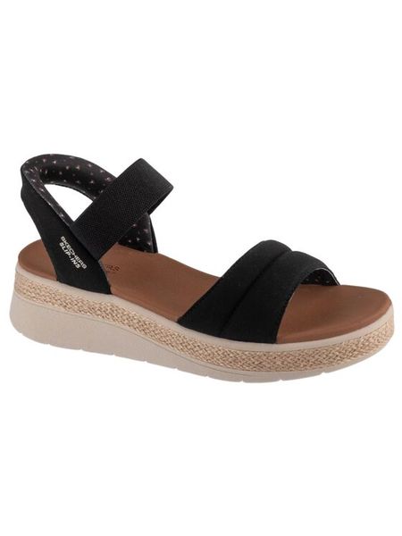 Skechers Sandały BOBS Sun Ray 114413/BLK Czarny. Czarne sandały Skechers, bez wzorów, z materiału, bez obcasa, na płaskiej podeszwie, bez zapięcia. Za 289,99 zł.