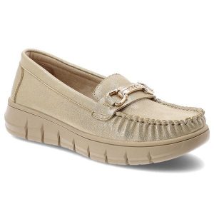 Mokasyny damskie Vinceza, cholewka ze skóry naturalnej o metalicznym wykończeniu wsuwany fason, złote, 39981. Żółte półbuty VINCEZA, bez wzorów, ze skóry, bez obcasa, bez zapięcia. Za 135,90 zł.