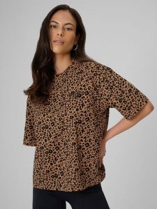 4F T-shirt loose z nadrukiem damski - brązowy L. Brązowe t-shirty 4f, l, bez wzorów, z bawełny, bez kołnierzyka, bez ramiączek. Za 79,99 zł.