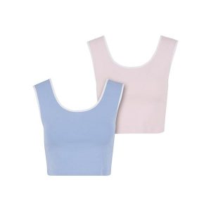 Krótkie topy damskie Urban Classics Contrast. Niebieskie topy Urban Classics, bez wzorów, eleganckie, bez kołnierzyka, bez ramiączek. Za 142,00 zł.