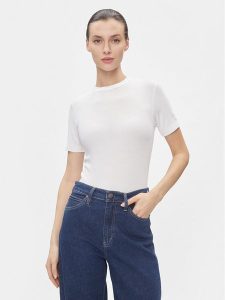 Calvin Klein T-Shirt Modal Rib Ss Tee K20K206404 Biały Slim Fit. Białe t-shirty Calvin Klein, s, bez wzorów, bez kołnierzyka, bez ramiączek. Za 209,99 zł.